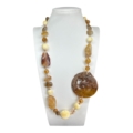 Collana in avorio antico, aragonite, quarzo rutilato, mokaite e maxi giada incisa