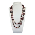 Collana in agata ciliegia chiara e scura, quarzo ciliegia, granato, ematite cromo gold e maxi piastra di zaffiro rosso naturale montato in argento brunito