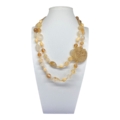 Collana in aragonite naturale, quarzo rutilato, calcite gialle e maxi giada incisa a mano